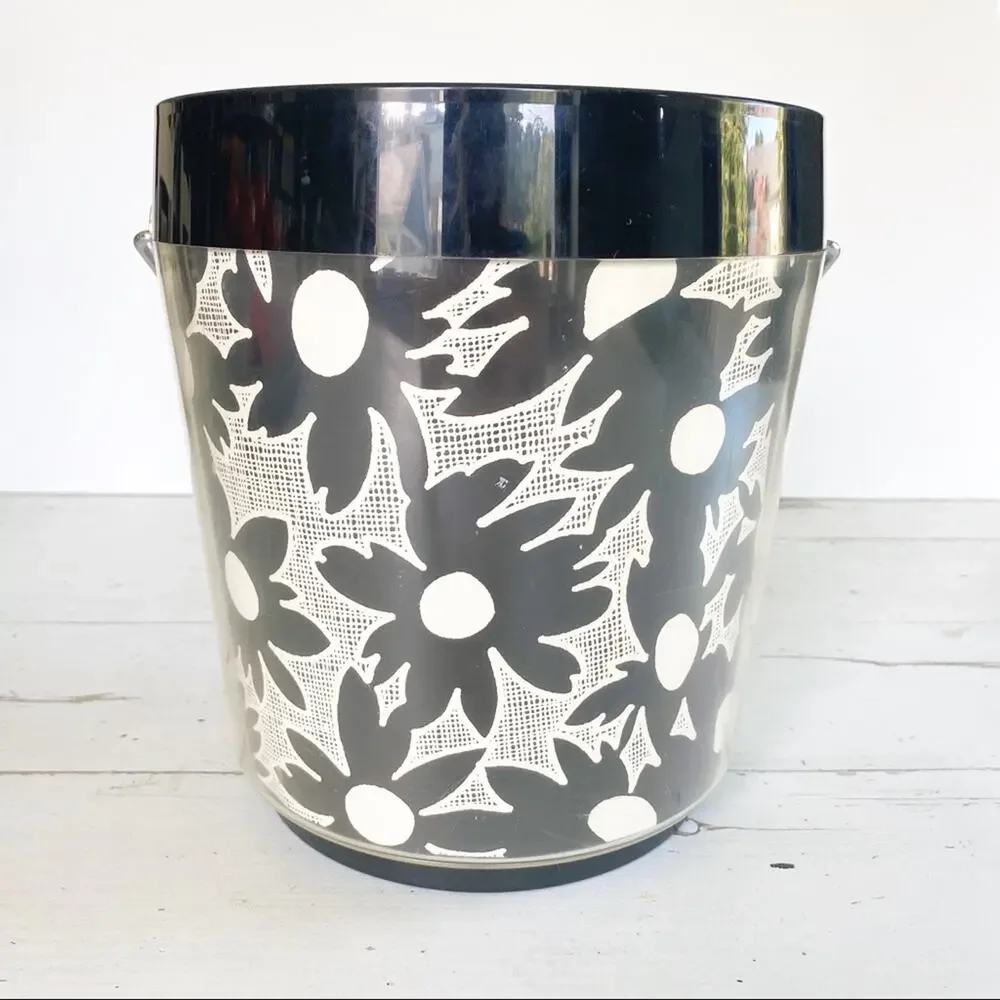 West Bend Vintage Retro 60’s Black and White Daisy Floral Ice Bucket
